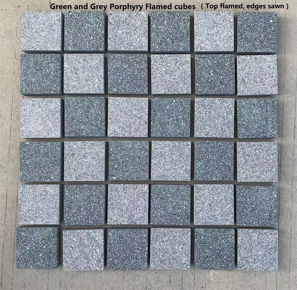 Green and grey mixed porphyry flamed finish Green and grey mixed porphyry flamed finish